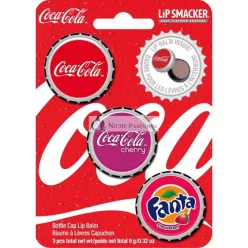   Lip Smacker Coca-Cola Aromatisierte Lippenbalsame - Klassische Cola, Kirsch-Cola, Fanta Erdbeere