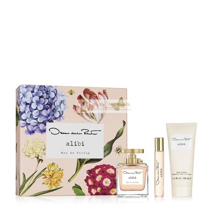 Oscar de la Renta Alibi Eau de Parfum 3 Részes Ajándékcsomag Nőknek - Parfüm Spray 100ml, Táska Spray 15ml, és Testápoló 100ml