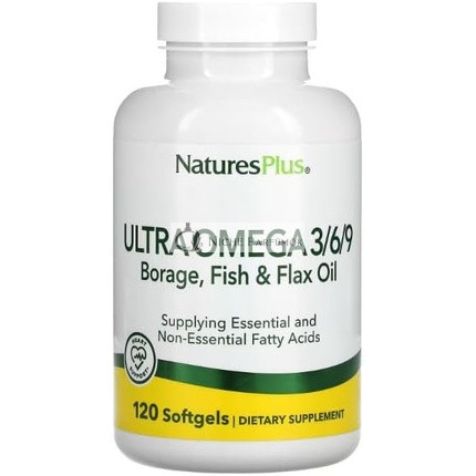 NaturesPlus Ultra Omega 3 6 9 1200mg Omega Mischung aus Borretschöl, Fischöl und Leinsamenöl 90 Weichkapseln