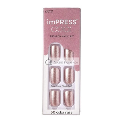 KISS imPRESS Farbige Press-On Maniküre Gel Nagelset Kurze Länge, Champagner Rosa