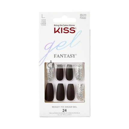 Kiss Gel Fantasy Kollektion Schwarz/Glitzer Lange Länge