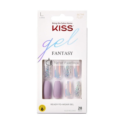 KISS Gél Fantázia Kollekció Műköröm Manikűr Készlet Szivárvány Gyűrűk Hosszú Hosszú Koffin Alakú Lila Gél Körmök Mini Köröm Reszelő Rózsaszín Gél Köröm Ragasztó és 28 Maszat-ellenálló Ragasztó Köröm