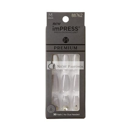 KISS imPRESS Press-On Maniküre Premium Kollektion Fake Nails - Legacy Gray V-Cut Stein Medium Ballerina Coffin Form 30 Stück