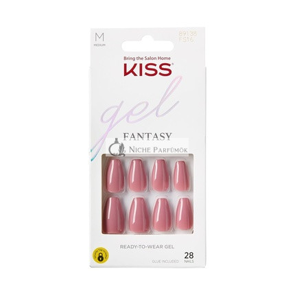 KISS Gel Fantasy Drucknägel Rosa Mittlere Sargform 28 Nägel, 2g Kleber, 1 Maniküre-Stick, 1 Mini-Feile