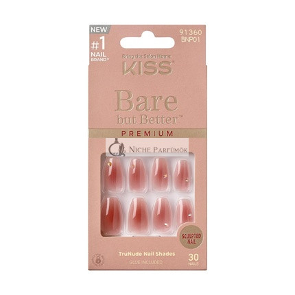 KISS Bare But Better Press-On Nägel Dunkelrosa Mittlere Kissenform 30 Nägel 2g Kleber Maniküre Stick Mini Feile