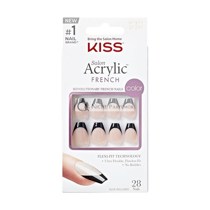 KISS Salon Acryl Französische Press-On Nägel Flame Dunkel Schwarz Kurze Größe Koffin Form 28 Nägel 2g Kleber 1 Maniküre-Stick 1 Mini Feile