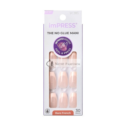 KISS imPRESS Keine Kleber Mani Press-On Nägel Französisch Echte Helle Neutrale Weiße Spitze Mittlere Größe Coffin Form, 30 Nägel, Vorbereitungs-Pad, Anleitung, Maniküre-Stick, Mini-Feile