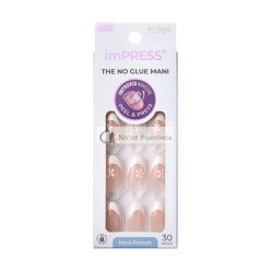   KISS imPRESS Keine Kleber Press-On Nägel Französisch Furchtlos Hell Neutral Weißer Tipp Französisch Mittlere Größe Mandel Form Beinhaltet 30 Nägel Vorbereitungs-Pad Anleitungsblatt Maniküre-Stick Mini Feile