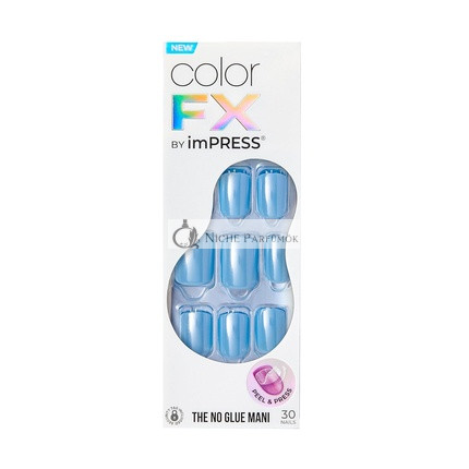 KISS imPRESS No Glue Mani Press-On Nägel Farbe FX Meta Mittelblau Kurz Größe Squoval Form, Enthält 30 Nägel, Vorbereitungs-Pad, Anleitung, 1 Maniküre-Stick, 1 Mini-Feile