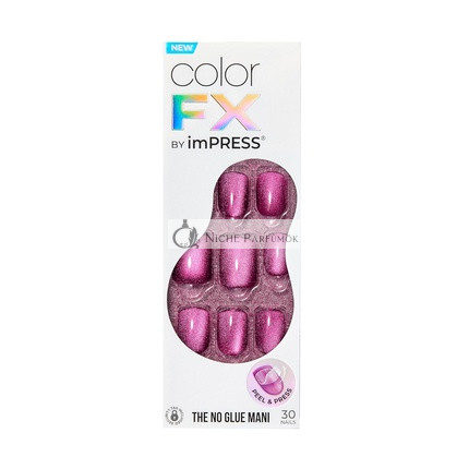 KISS imPRESS No Glue Mani Press-On Nails Farb FX Levels Dunkelrosa Kurze Größe Squoval Form, 30 Nägel, Vorbereitungs-Pad, Anleitung, 1 Maniküre-Stick, 1 Mini-Feile
