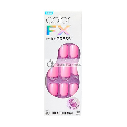 KISS imPRESS No Glue Mani Press-On Körmök Szín FX Késő Éjjeli Világos Rózsaszín Rövid Méret Squoval Formában 30 Köröm, Előkészítő Pad, Használati Útmutató, 1 Manikűr Pálca, 1 Mini Reszelő