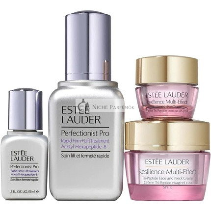 Perfectionist Pro Rapid Firm + Lift Treatment Acetyl Hexapeptide-8, 50ml, Resilience Multi-Effect Tri-Peptide Arc- és Nyakkrém SPF15, 15ml, Resilience Multi-Effect Tri-Peptide Szemkrém, 5ml, Micro Essence Bőrápoló Activáló Lotion, 7ml