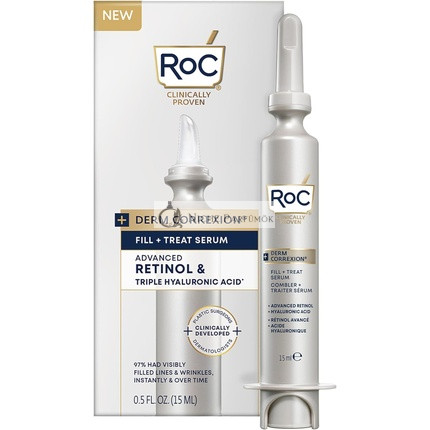 ROC Derm Correxion Serum Filler + Treatment für Gesicht, Hals und Kinnlinie Faltenfüller, fortgeschrittenes Retinol & dreifache Hyaluronsäure, 15ml