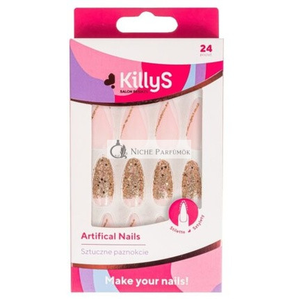 Künstliche Nägel Stiletto Goldene Glitzer Französisch