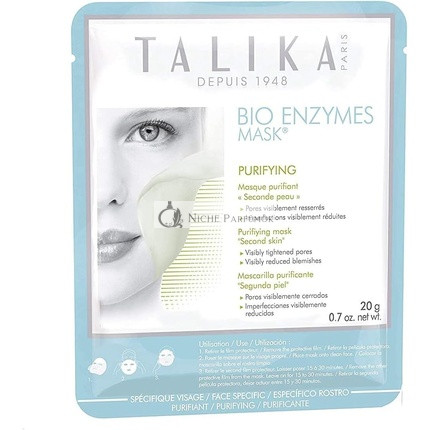 Talika Bio Enzymes Maszk Tisztító Detox Maszk Arcbőrre Bio-Cellulose-szal, Pórusokhoz, Fekete-fejhez, Vörösséghez - Bőrápoló Maszk