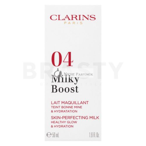 Clarins Milky Boost Foundation tonisierende Feuchtigkeitsemulsion für eine einheitliche und aufgehellte Gesichtshaut 04 Auburn 50 ml