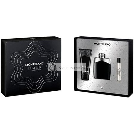 Montblanc Legend Homme Box, 100 ml Eau de Toilette, 7,5 ml utazó spray, 100 ml tusfürdő