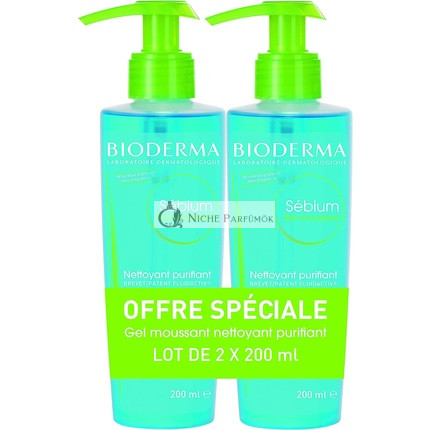 Bioderma Sébium Tisztító Habzó Gél Illatmentes 200ml - Csomag 2