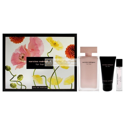 Narciso Rodriguez Női 3 Darabos Ajándékcsomag, 3.3oz EDP Spray, 0.33oz EDP Spray, 2.5oz Testápoló