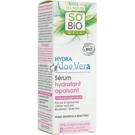 SO'BiO étic Hipoallergén Érzékeny és Reaktív Bőr Cosmebio Hydra Aloe Vera Nyugtató Hidratáló Szérum, 30 ml