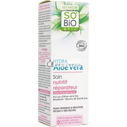 SO'BiO étic Cosmebio Hipoallergén Érzékeny és Reaktív Bőr Hidratáló Aloe Vera Javító Tápláló Krém, 50 ml
