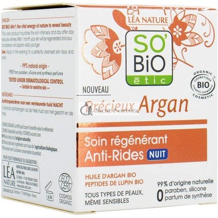 SO'BiO étic Précieux Argan Cosmos Bio Anti-Aging Regeneráló Éjszakai Ápolás 50ml