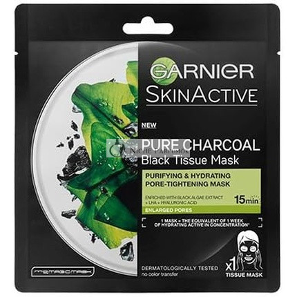 Garnier Pure Charcoal Schwarze Tuchmaske Reinigende und Feuchtigkeitsspendende Porenverfeinernde Maske aus Kohlenstoffgewebe