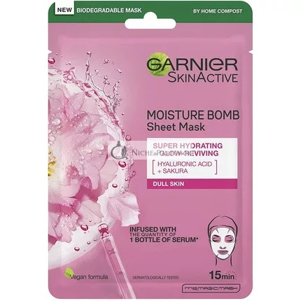 Garnier Feuchtigkeitsbombe Sakura und Hyaluronsäure Tuchmaske, 28g
