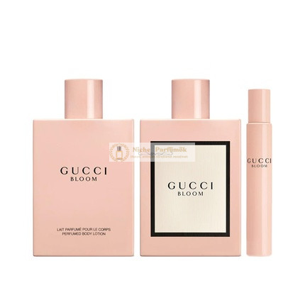 Gucci Bloom 3 részes szett nőknek, Eau De Parfum spray, illatos testápoló, virágos, 70 ml