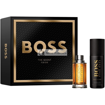 BOSS Férfiak The Scent Ünnepi Ajándékcsomag, 50ml Eau de Toilette, 150ml Spray Dezodor