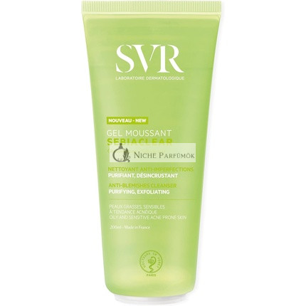 SVR SEBIACLEAR Schäumendes Gesichts- und Körperreinigungs-Gel für fettige, zu Akne neigende, Mischhaut, 200ml