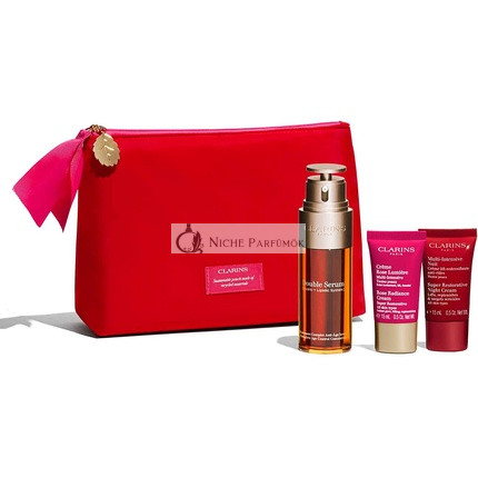 Clarins Kettős Szérum és Szuper Regeneráló Készlet 3 Részes Ünnepi Bőrápoló Ajándékcsomag Anti-Aging Korlátozott Kiadás