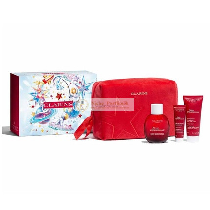 Clarins Eau Dynamissante Spray 100ml mit Badegel 30ml und Parfümiertem Körperlotion 10ml Miniatur