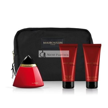 Mauboussin Prestige 2022 piros Eau de Parfum, 100ml, 100ml Precious Shower, 100ml Fragrance Milk és Toiletry Bag