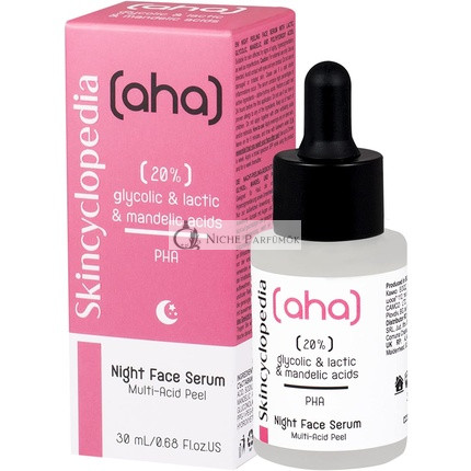 Skincyclopedia AHA Hámlasztó Éjszakai Szérum 20% Laktóz, Glikolikus és Mandelinsavval, PHA - Kémiai Hámlasztó Oldat Foltok, Hiperpigmentáció, Akne Hegek és Pórusok Ellen - 30ml