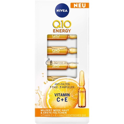NIVEA Q10 Energie Anti-Falten 7-Tage-Creme 7 Ampullen Gesichtsbehandlung mit 100% hautidentischem Q10, Vitamin C und Vitamin E, Sichtbare Reduktion von Falten und müder Haut