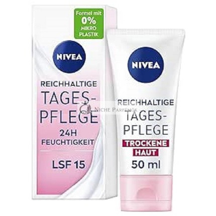 NIVEA Gazdag Napi Ápolás 24 órás Hidratáló Arckrém Száraz Bőrre, SPF 15, 50 ml