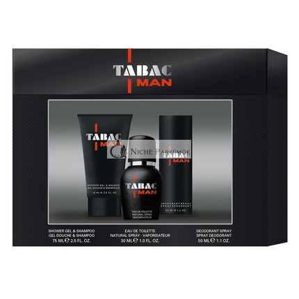 Tabac Man Trio Set: Mächtiger Männlicher Duft, 30ml Eau de Toilette, 75ml Duschgel, 50ml Deodorant Spray