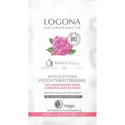   LOGONA Naturkosmetik Bio Aktive Glättende Feuchtigkeitsmaske für Normale & Trockene Haut mit Bio Damaszener Rose & Braunalgenextrakt Kalpariane für Lifting-Effekt Natürlich & Vegan 15ml