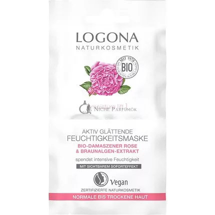 LOGONA Naturkosmetik Bio Aktive Glättende Feuchtigkeitsmaske für Normale & Trockene Haut mit Bio Damaszener Rose & Braunalgenextrakt Kalpariane für Lifting-Effekt Natürlich & Vegan 15ml