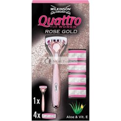   Wilkinson Sword Quattro für Frauen Premium Metall Roségold Rasierer mit 5 Klingen Nachfüllungen