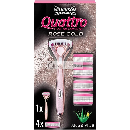 Wilkinson Sword Quattro für Frauen Premium Metall Roségold Rasierer mit 5 Klingen Nachfüllungen