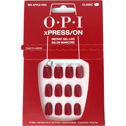 OPI xPRESS/ON Drucknägel und Nagelöl 30 Stück Wiederverwendbare Falsche Nägel mit bis zu 14 Tagen Halt Tiefenpflegendes Gel-ähnliches Salon-Maniküre Rot/Rosa Nagellack Big Apple Red