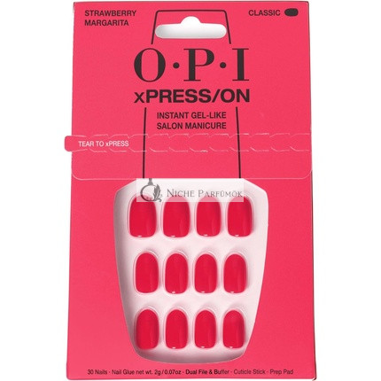 OPI xPRESS/ON Press-On Nägel & Nagelhautöl 30 Stück Wiederverwendbare Falsche Nägel mit bis zu 14 Tagen Tragekomfort Tiefen-nährende Gel-ähnliche Salon-Maniküre Rot/Rosa Nagellack Erdbeer-Margarita