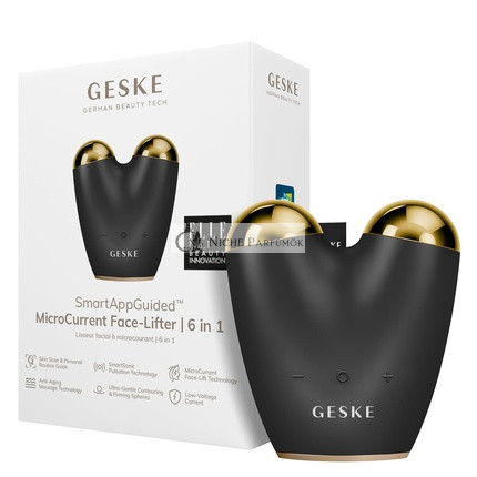 GESKE SmartAppGuided Mikrostrom-Gesichtsheber 6 in 1, Gesichts- und Kiefertrainer, Anti-Aging-Gerät gegen Falten, Doppelkinnentferner, 200g
