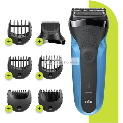 Braun Series 3 Herren 3-in-1 Elektrorasierer Barttrimmer mit 5 Kammaufsätzen, Wiederaufladbarer und Kabelloser Elektrorasierer 30 Minuten Laufzeit Nass & Trocken, 310BT Schwarz/Blau