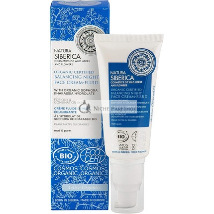 Natura Siberica Organikus Tanúsítvánnyal Rendelkező Balanszírozó Éjszakai Arckrém-Folyadék Zsíros és Kombinált Bőrre