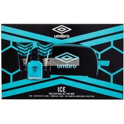 Umbro Ice Geschenkset - Eau De Toilette 75 Ml, Duschgel 150 Ml, 2-in-1 Shampoo und Conditioner 150 Ml, Kosmetiktasche