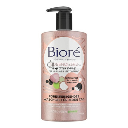 Biore Rózsakvarc + Aktivált Szén Tisztító Gél - Pórustisztító - Normál és Zsíros Bőrre - Napi Használatra, 200ml