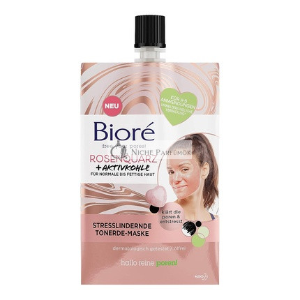 Biore 26421 Rosenquarz + Aktivkohle Tonmaske - Stressabbauend - Für Normale und Fettige Haut - Reinigt die Poren